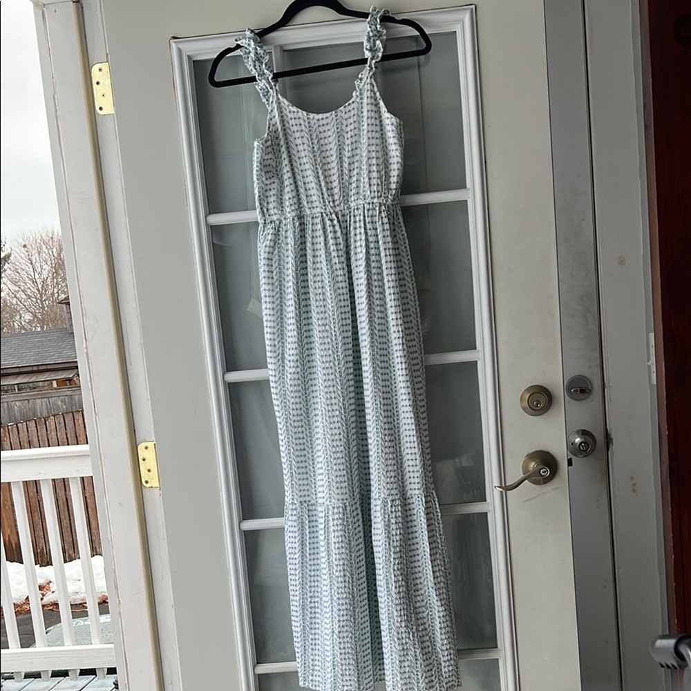 Jessica Simpson Green White Maxi Dress Eyelet Dress Sleeveless Sundress S EUC - Picture 4 of 8